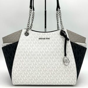 Michael Kors Large Jet Set Travel Chain Shoulder Bag Optic White Multi